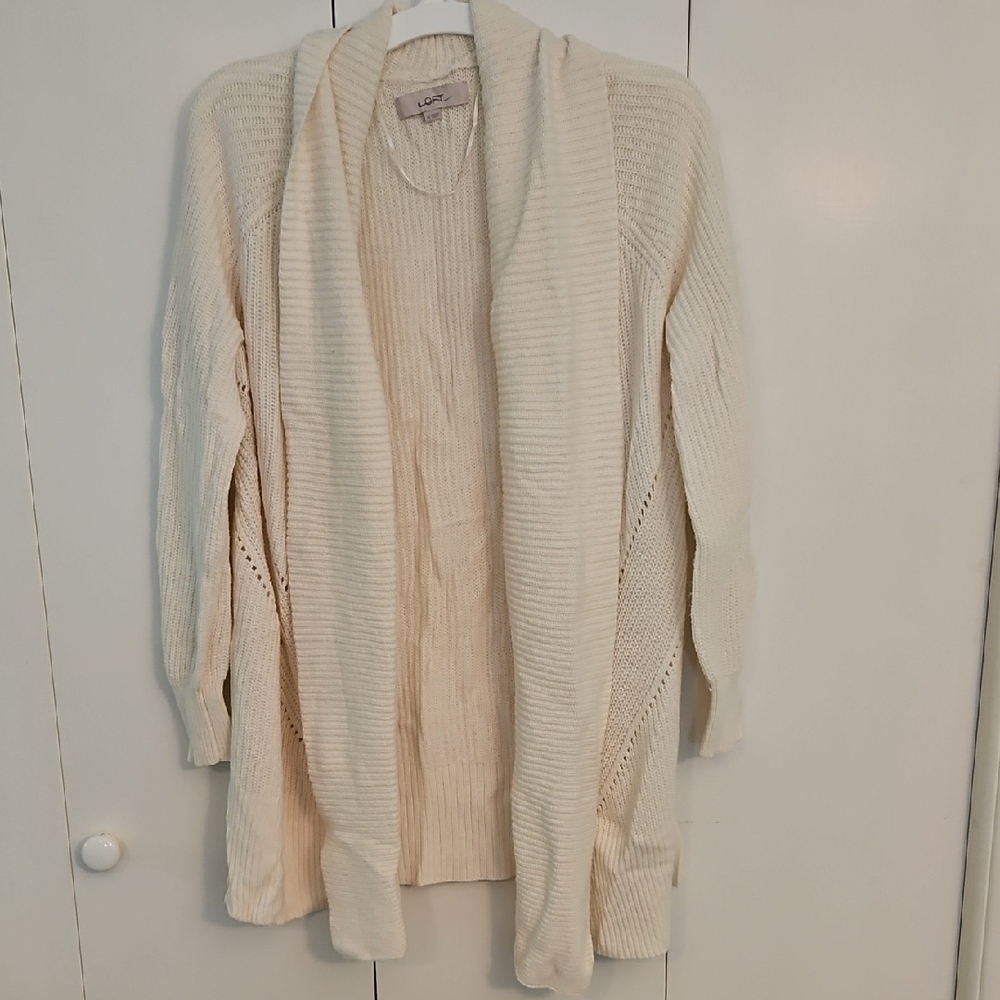 LOFT Cream Cardigan Sweater Open-Front Design